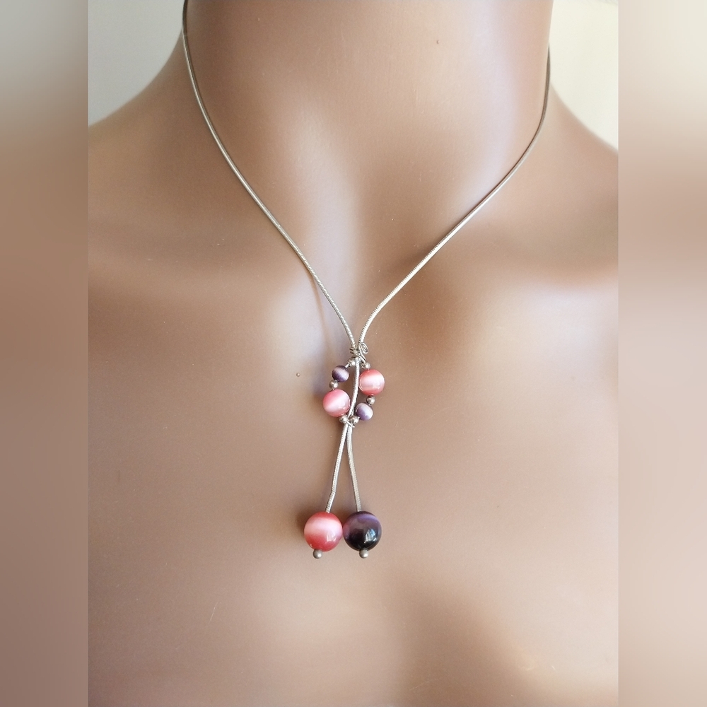Sterling Silver and Pink Necklace - Picture 10 of 11